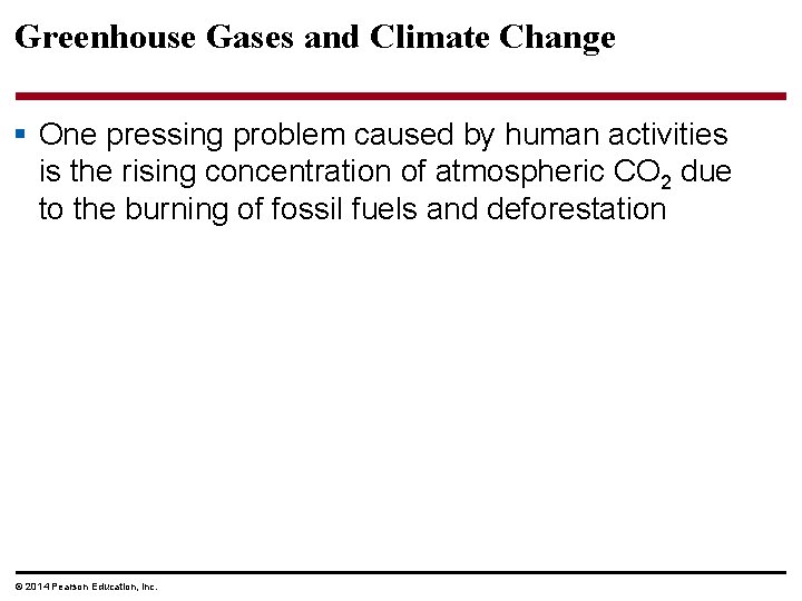 Greenhouse Gases and Climate Change § One pressing problem caused by human activities is