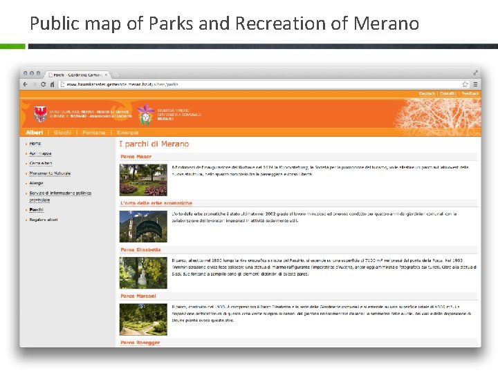 Public map of Parks and Recreation of Merano 