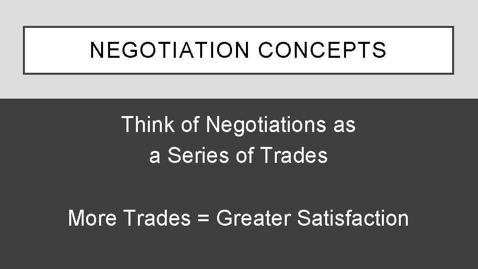 NEGOTIATION CONCEPTS Think of Negotiations as a Series of Trades More Trades = Greater