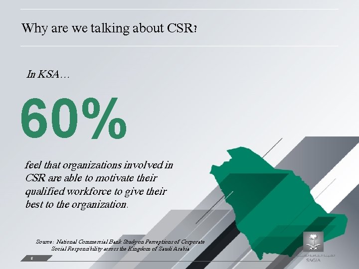 Why are we talking about CSR? In KSA… 60% feel that organizations involved in