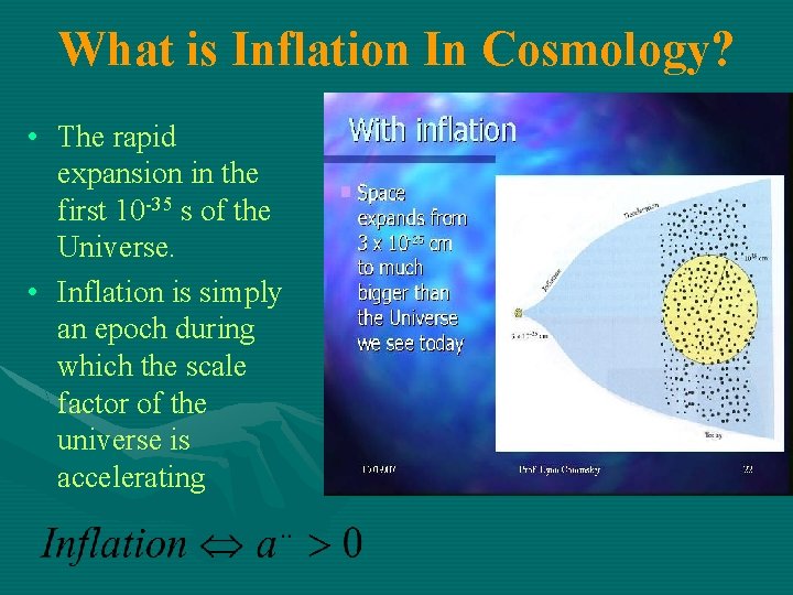 What is Inflation In Cosmology? • The rapid expansion in the first 10 -35