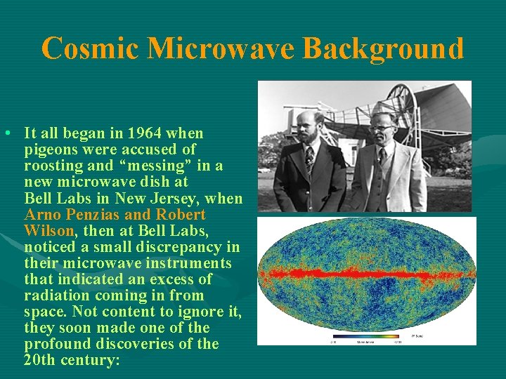 Cosmic Microwave Background • It all began in 1964 when pigeons were accused of