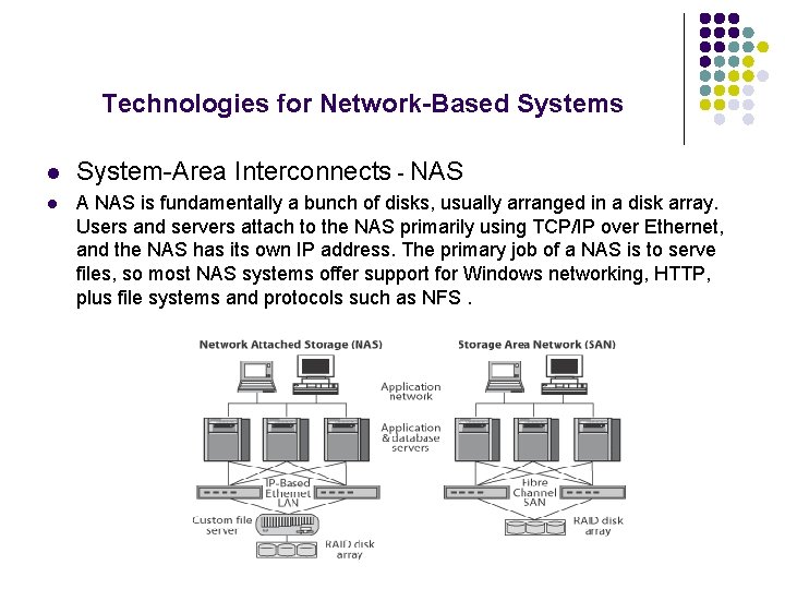 Technologies for Network-Based Systems l System-Area Interconnects - NAS l A NAS is fundamentally Technologies for Network-Based Systems l System-Area Interconnects - NAS l A NAS is fundamentally