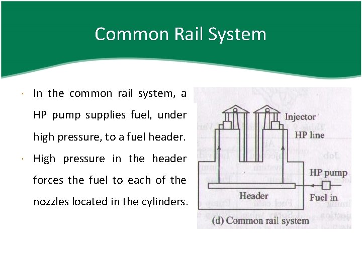 Common Rail System In the common rail system, a HP pump supplies fuel, under