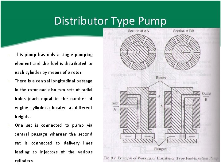 Distributor Type Pump This pump has only a single pumping element and the fuel