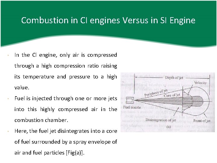 Combustion in CI engines Versus in SI Engine In the Cl engine, only air