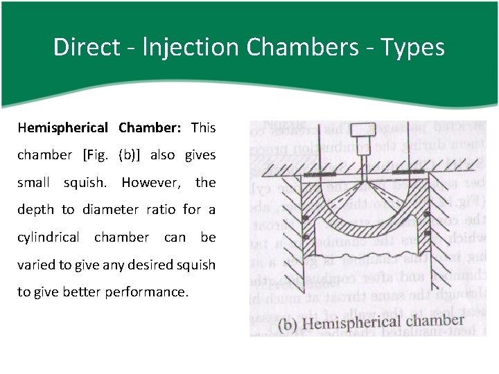 Direct - lnjection Chambers - Types Hemispherical Chamber: This chamber [Fig. (b)] also gives