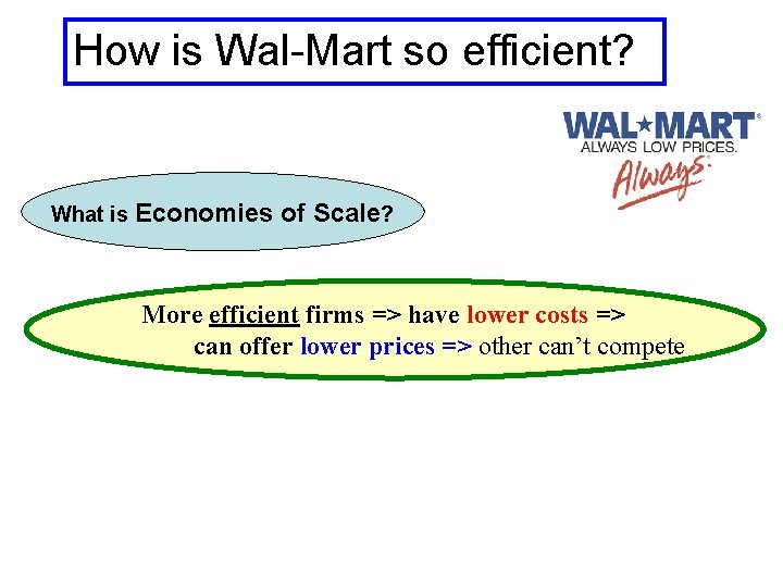 How is Wal-Mart so efficient? What is Economies of Scale? More efficient firms =>