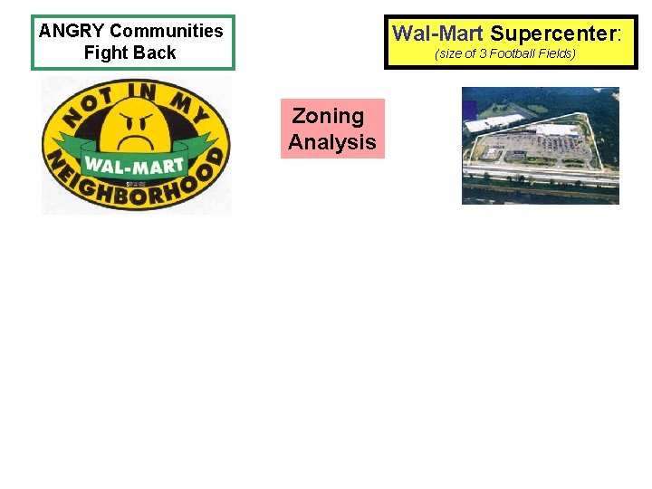 ANGRY Communities Fight Back Wal-Mart Supercenter: (size of 3 Football Fields) Zoning Analysis 