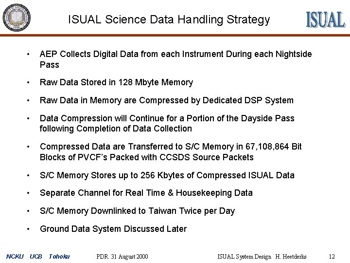 ISUAL Science Data Handling Strategy NCKU • AEP Collects Digital Data from each Instrument