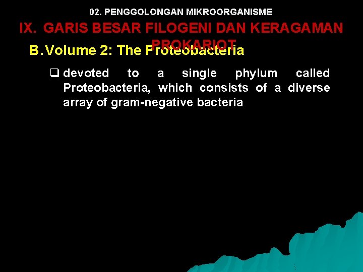 02. PENGGOLONGAN MIKROORGANISME IX. GARIS BESAR FILOGENI DAN KERAGAMAN PROKARIOT B. Volume 2: The