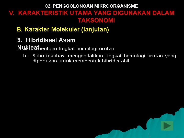 02. PENGGOLONGAN MIKROORGANISME V. KARAKTERISTIK UTAMA YANG DIGUNAKAN DALAM TAKSONOMI B. Karakter Molekuler (lanjutan)