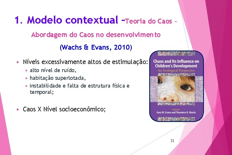 1. Modelo contextual –Teoria do Caos – Abordagem do Caos no desenvolvimento (Wachs &
