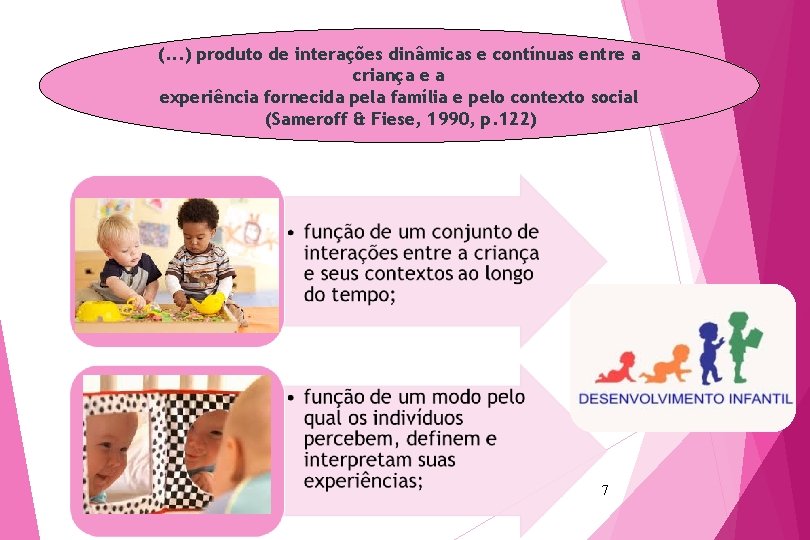 (. . . ) produto de interações dinâmicas e contínuas entre a criança e