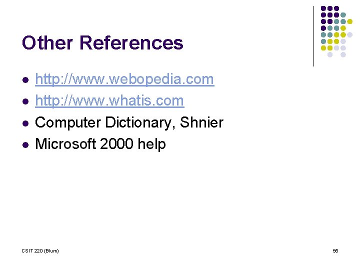 Other References l l http: //www. webopedia. com http: //www. whatis. com Computer Dictionary,