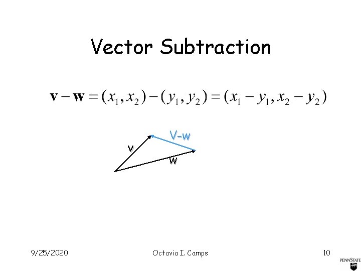 Vector Subtraction v 9/25/2020 V-w w Octavia I. Camps 10 