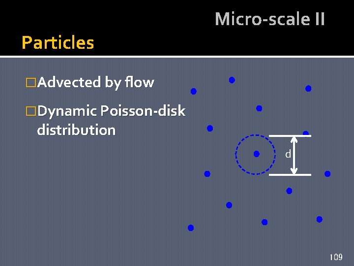 Particles Micro-scale II �Advected by flow �Dynamic Poisson-disk distribution d 109 
