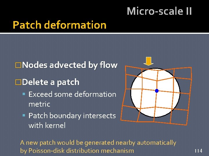 Patch deformation Micro-scale II �Nodes advected by flow �Delete a patch Exceed some deformation