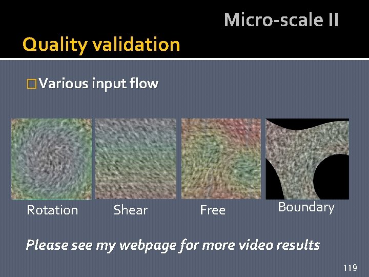 Quality validation Micro-scale II �Various input flow Rotation Shear Free Boundary Please see my