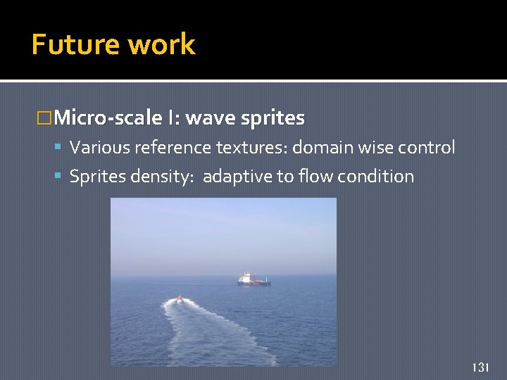 Future work �Micro-scale I: wave sprites Various reference textures: domain wise control Sprites density: