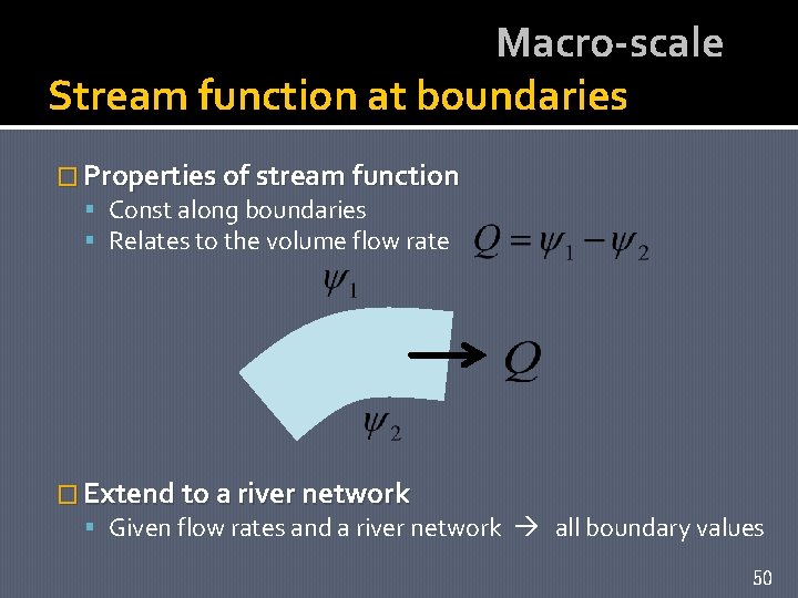 Macro-scale Stream function at boundaries � Properties of stream function Const along boundaries Relates