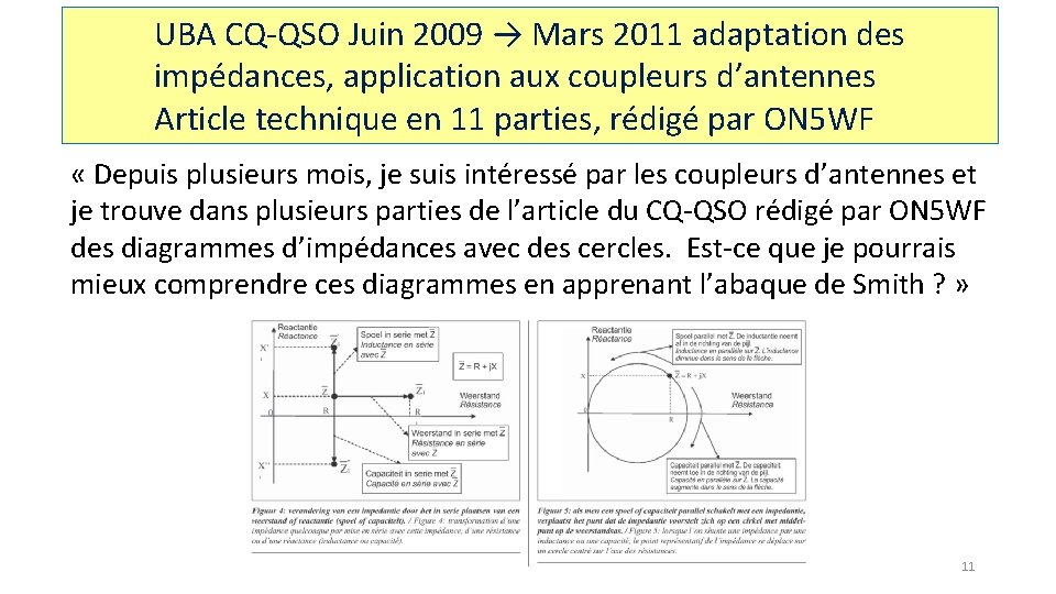 UBA CQ-QSO Juin 2009 → Mars 2011 adaptation des impédances, application aux coupleurs d’antennes