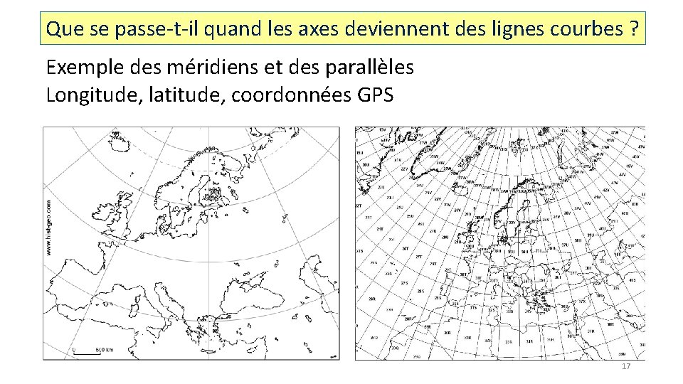 Que se passe-t-il quand les axes deviennent des lignes courbes ? Exemple des méridiens