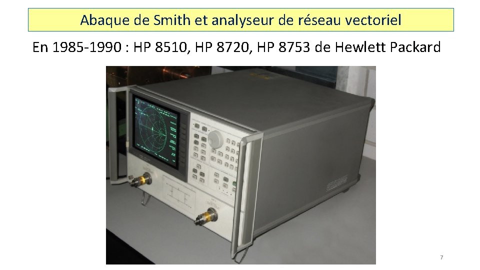 Abaque de Smith et analyseur de réseau vectoriel En 1985 -1990 : HP 8510,