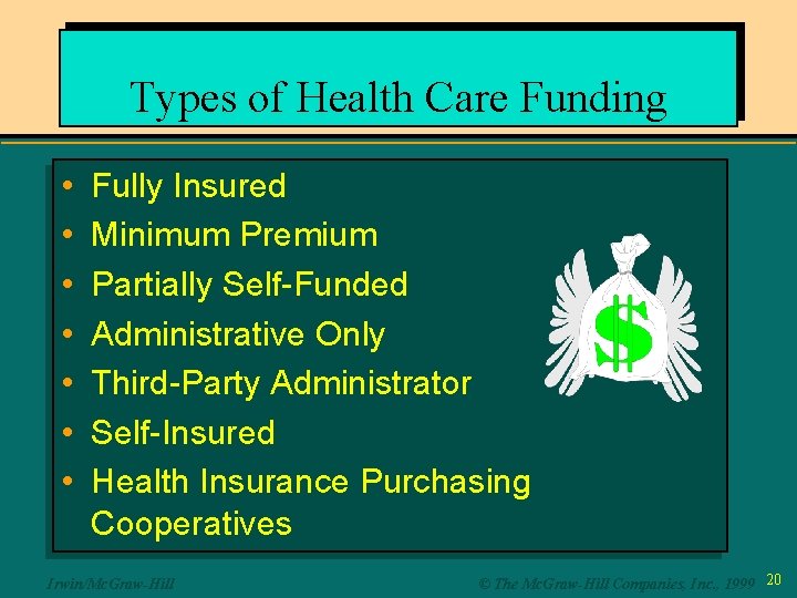 Types of Health Care Funding • • Fully Insured Minimum Premium Partially Self-Funded Administrative