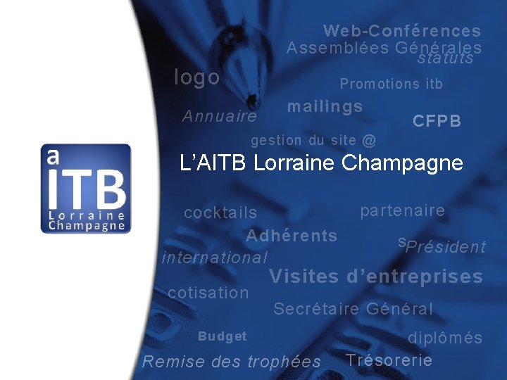 Web-Conférences Assemblées Générales statuts logo Promotions itb Annuaire mailings CFPB gestion du site @