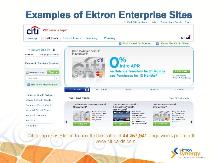 Citigroup uses Ektron to handle the traffic of 44, 357, 941 page views per