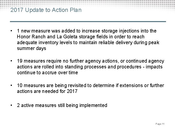 2017 Update to Action Plan • 1 new measure was added to increase storage