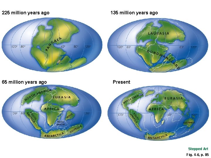225 million years ago 65 million years ago 135 million years ago Present Stepped