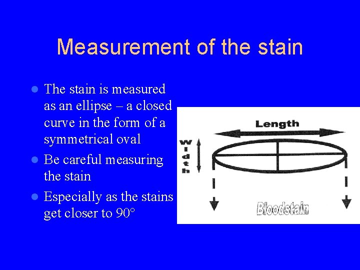 Measurement of the stain The stain is measured as an ellipse – a closed