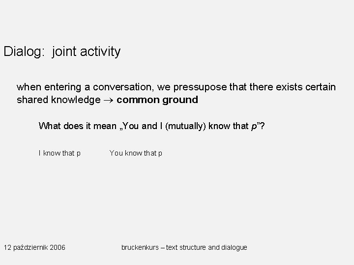 Dialog: joint activity when entering a conversation, we pressupose that there exists certain shared