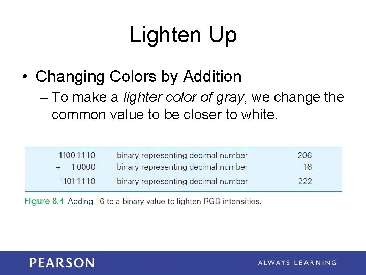 Lighten Up • Changing Colors by Addition – To make a lighter color of