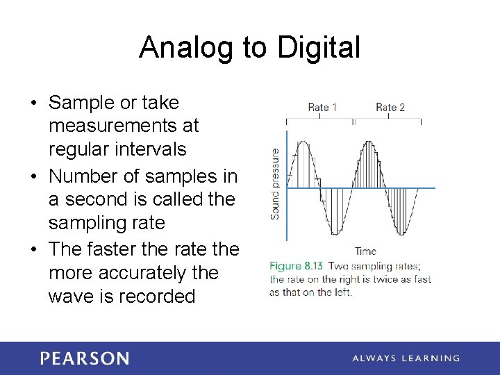 Analog to Digital • Sample or take measurements at regular intervals • Number of