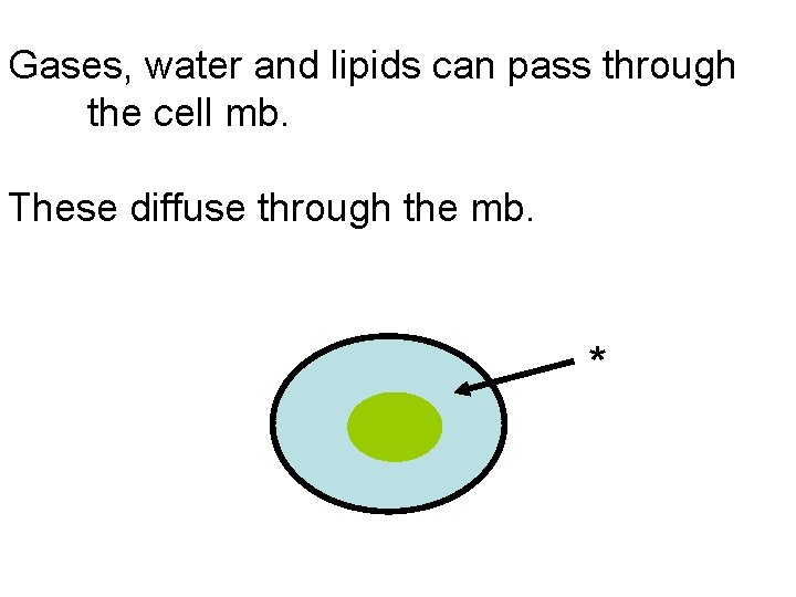 Gases, water and lipids can pass through the cell mb. These diffuse through the