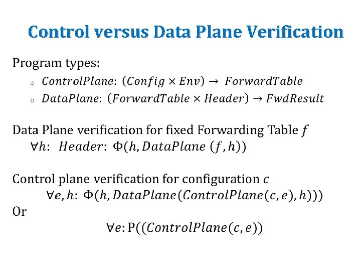 Control versus Data Plane Verification • 