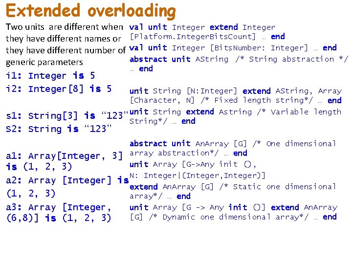 Extended overloading Two units are different when they have different names or they have