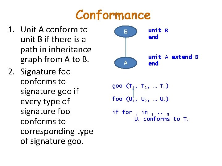Conformance 1. Unit A conform to unit B if there is a path in