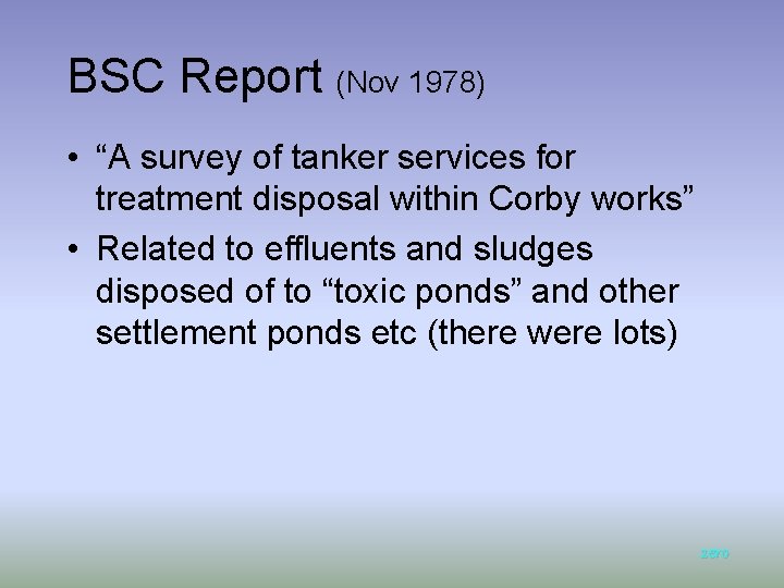 BSC Report (Nov 1978) • “A survey of tanker services for treatment disposal within