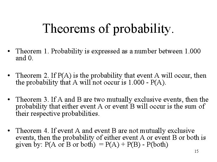 Theorems of probability. • Theorem 1. Probability is expressed as a number between 1. Theorems of probability. • Theorem 1. Probability is expressed as a number between 1.
