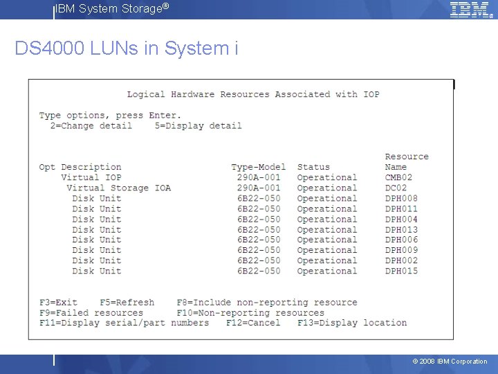 IBM System Storage® DS 4000 LUNs in System i © 2008 IBM Corporation 