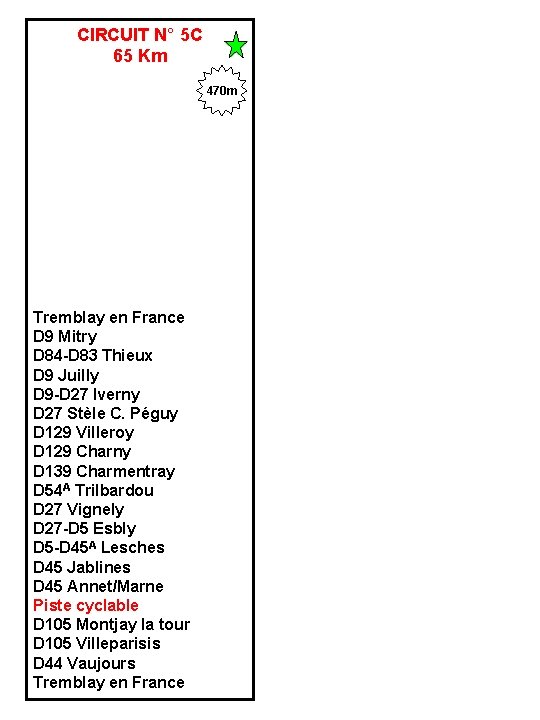 CIRCUIT N° 5 C 65 Km 470 m Tremblay en France D 9 Mitry