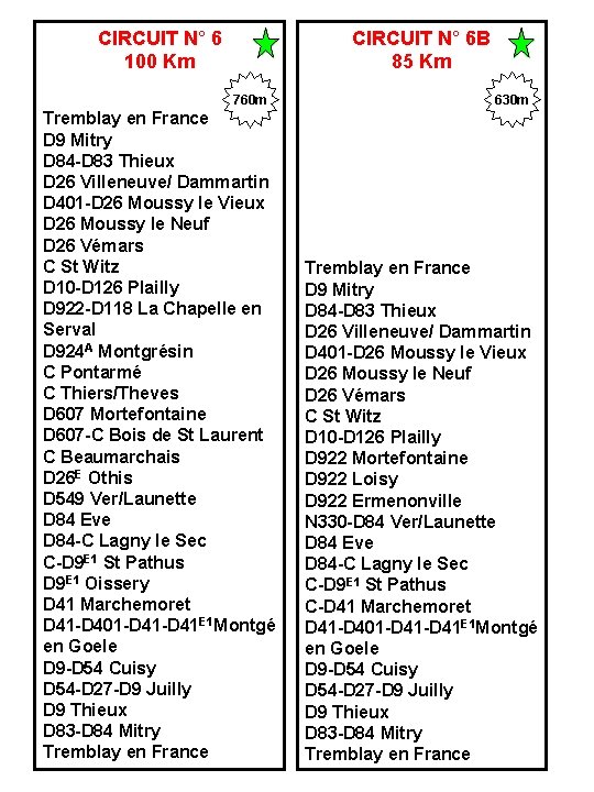 CIRCUIT N° 6 100 Km CIRCUIT N° 6 B 85 Km 760 m Tremblay
