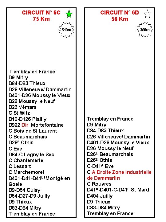 CIRCUIT N° 6 C 75 Km CIRCUIT N° 6 D 56 Km 510 m