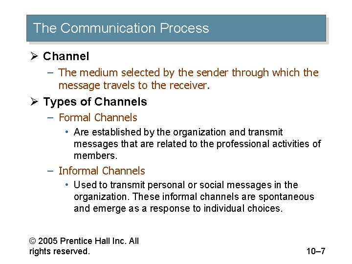 The Communication Process Ø Channel – The medium selected by the sender through which