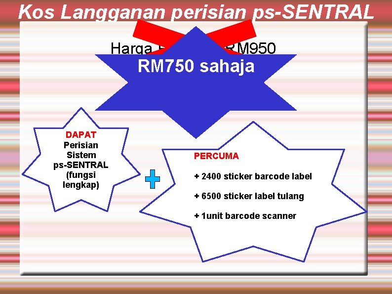 Kos Langganan perisian ps-SENTRAL Harga Pasaran: RM 950 RM 750 sahaja DAPAT Perisian Sistem