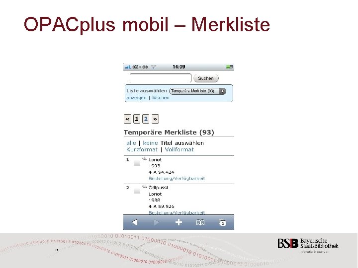 OPACplus mobil – Merkliste 17 